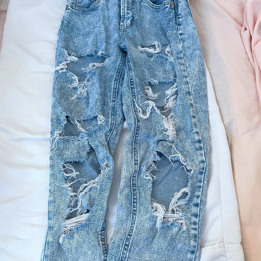 Washed Out Distressed Mom Jeans
